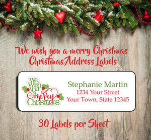 Personalized Christmas We Wish You a Merry CHRISTMAS Return Address Labels - J & S Graphics