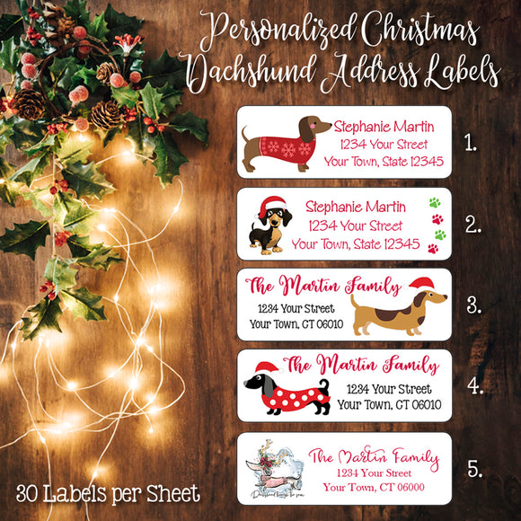 Christmas Dachshund Return Address Labels, Personalized, Christmas Gift Tags