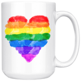 Watercolor Look RAINBOW HEART Design Coffee Mug, Pride, 11oz or 15oz