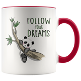 FOLLOW YOUR DREAMS Adorable PANDA in Tree Color Accent COFFEE MUG