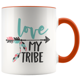 LOVE MY TRIBE 11oz Color Accent White Coffee Mug - J & S Graphics