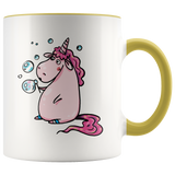 Pink Unicorn Blowing Bubbles Color Accent 11oz Coffee Mug - J & S Graphics