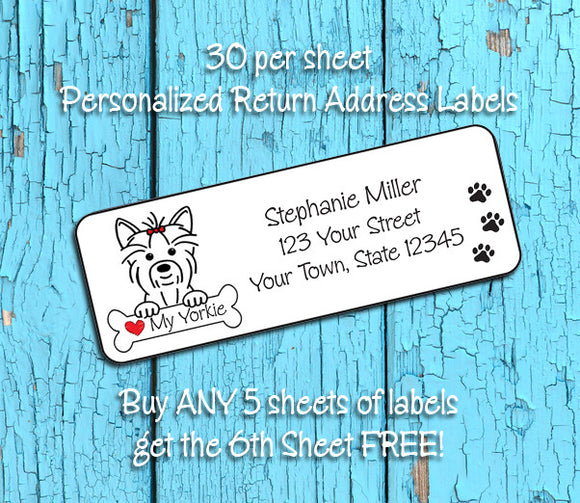 Personalized I LOVE my YORKIE Return ADDRESS Labels, Yorkshire Terrier - J & S Graphics