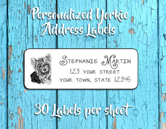 Personalized Yorkie Return ADDRESS Labels, Yorkshire Terrier - J & S Graphics