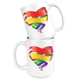 Rainbow Ribbon Heart Coffee Mug 11oz or 15oz Love is Love