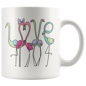 LOVE FLAMINGOS 11oz Coffee Mug - J & S Graphics