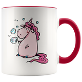 Pink Unicorn Blowing Bubbles Color Accent 11oz Coffee Mug - J & S Graphics