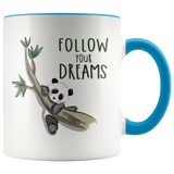 FOLLOW YOUR DREAMS Adorable PANDA in Tree Color Accent COFFEE MUG