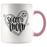 SOCCER MOM Design 11oz Color Accent White Coffee Mug - J & S Graphics