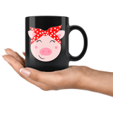 Cute Pig in Bandana Black 11oz COFFEE MUG